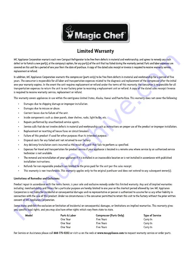 Magic Chef HMAR33WE User Manual Download Page 11