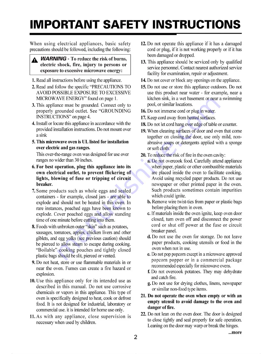 Magic Chef MCO165UW User Manual Download Page 3