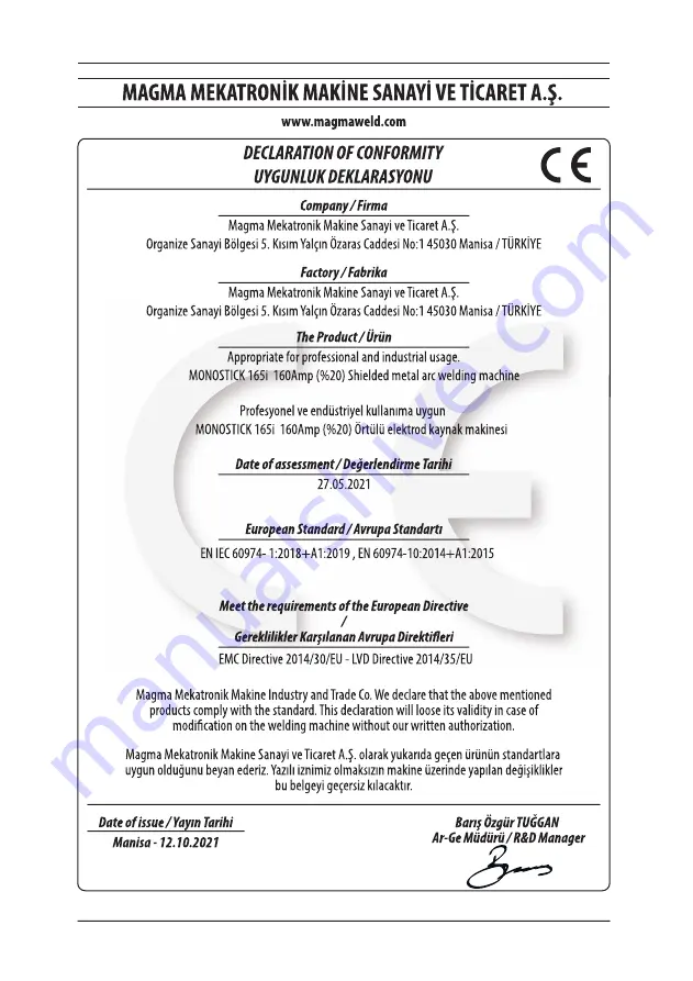 Magmaweld Monostick 165i User Manual Download Page 65