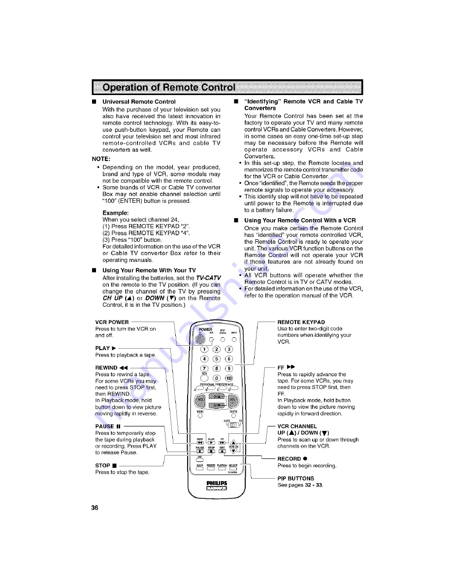 Magnavox TP3675 Скачать руководство пользователя страница 36