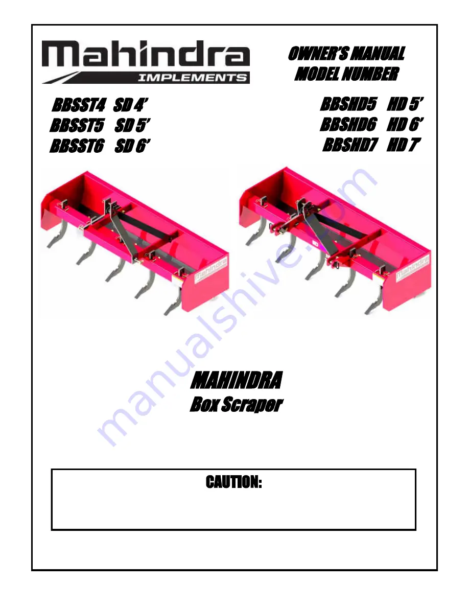 Mahindra BBSHD4 Owner'S Manual Download Page 1