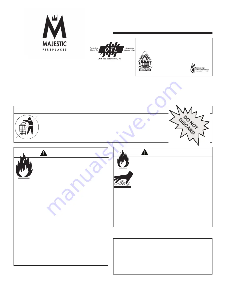 Majestic fireplaces MO18 Installation Instructions Manual Download Page 1