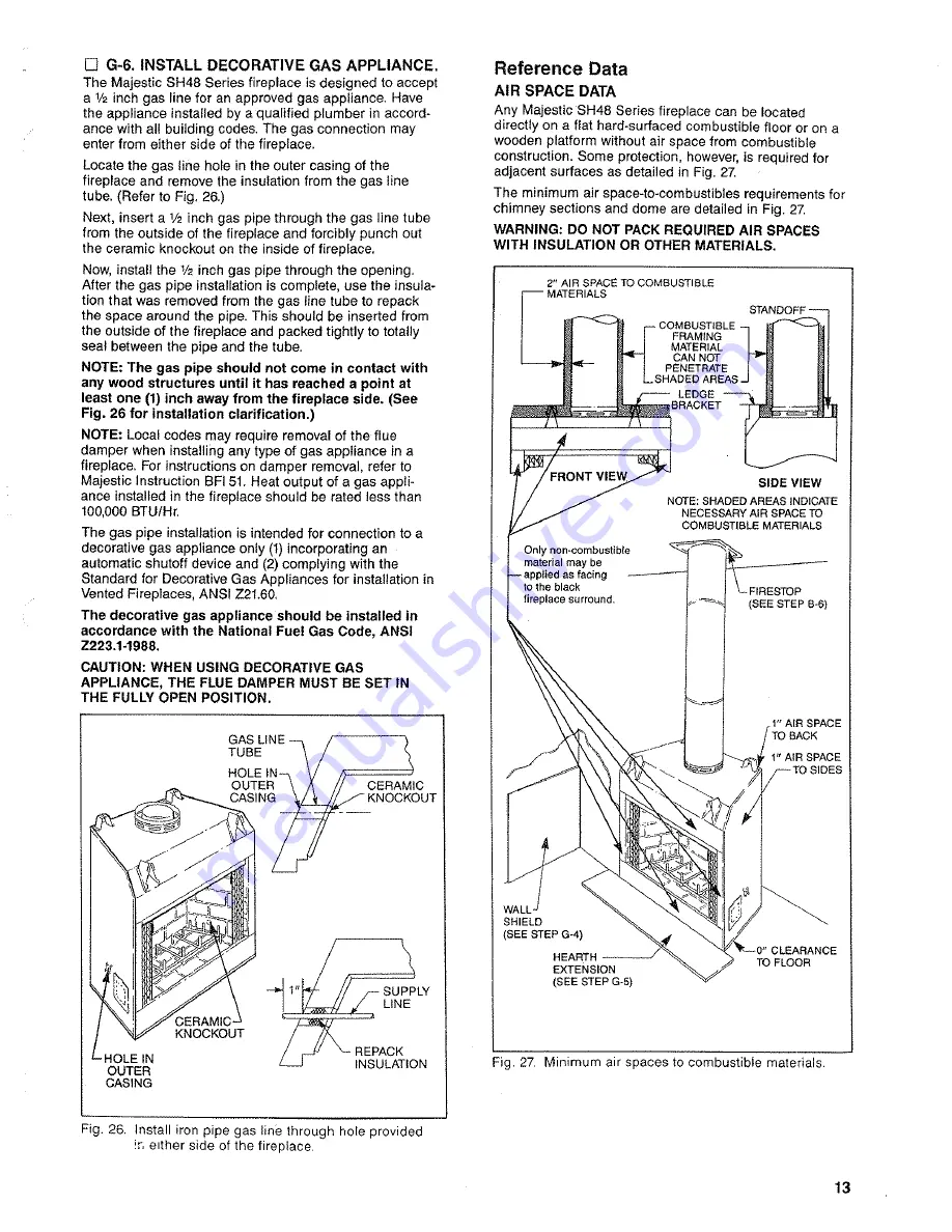 Majestic fireplaces SH48 Installation And Operation Instructions Manual Download Page 13