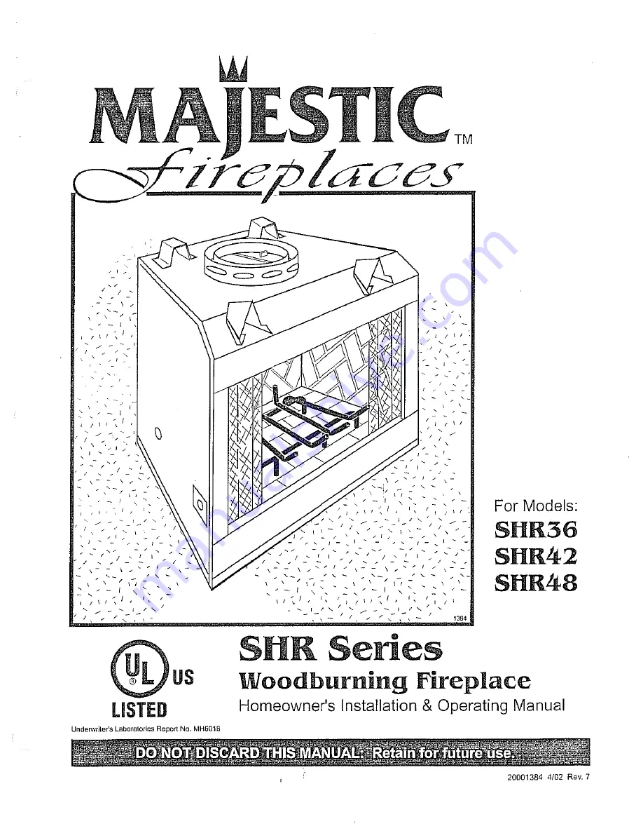 Majestic fireplaces SHR42 Homeowner'S Installation & Operating Manual Download Page 1