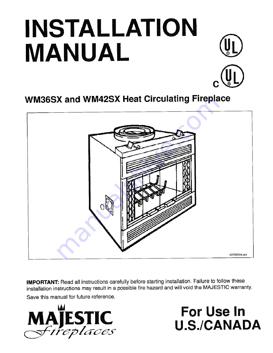 Majestic fireplaces WM36SX Installation Manual Download Page 1