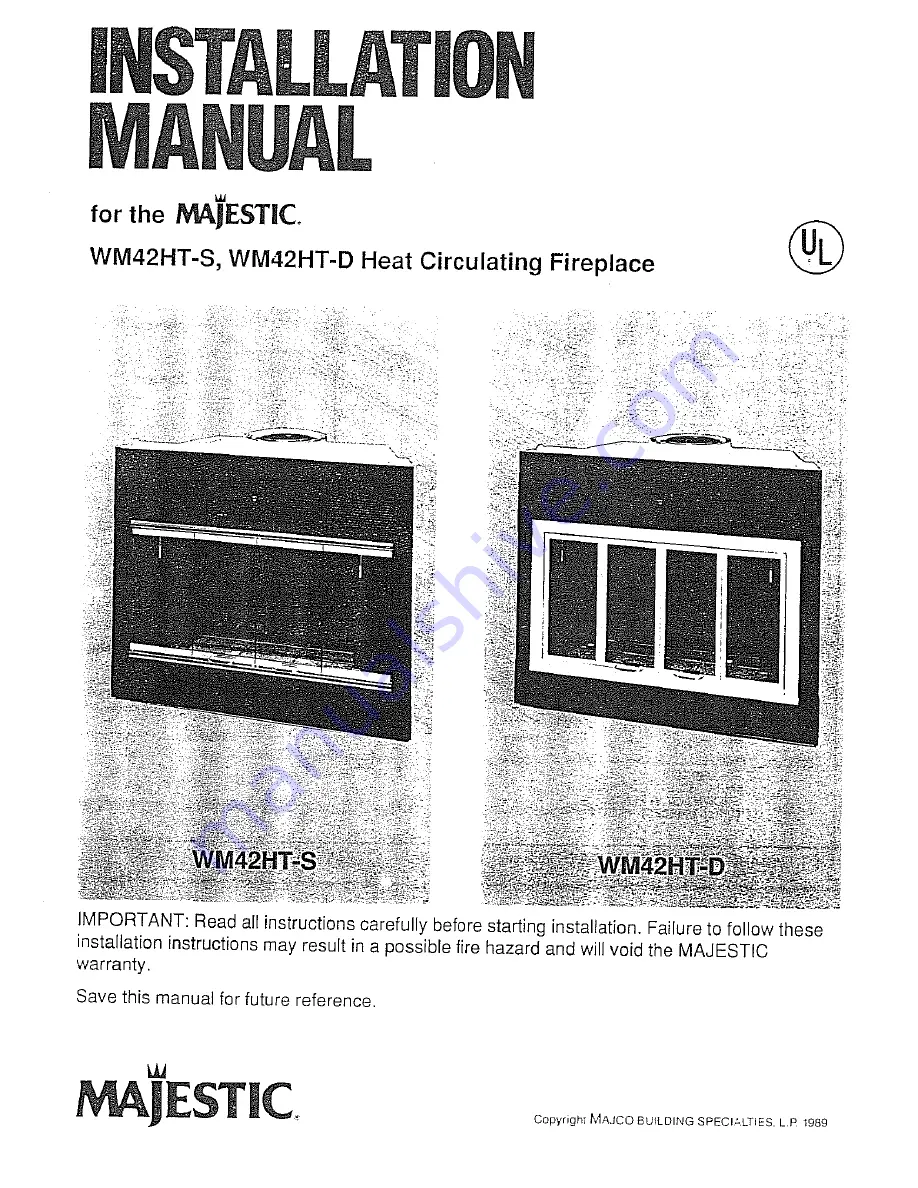 Majestic WM42HT-S Installation Manual Download Page 1