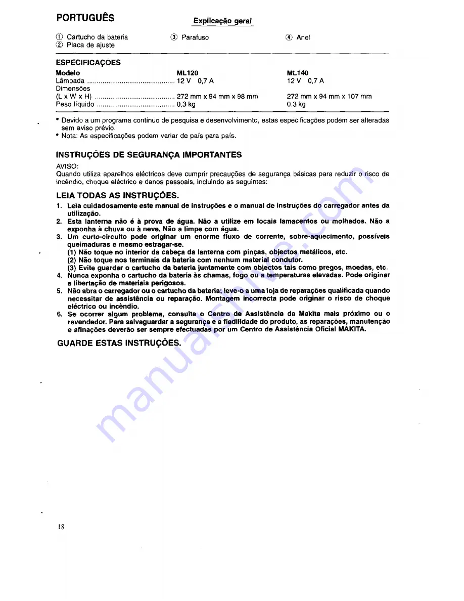 Makita ML120 Operating Instructions Manual Download Page 18