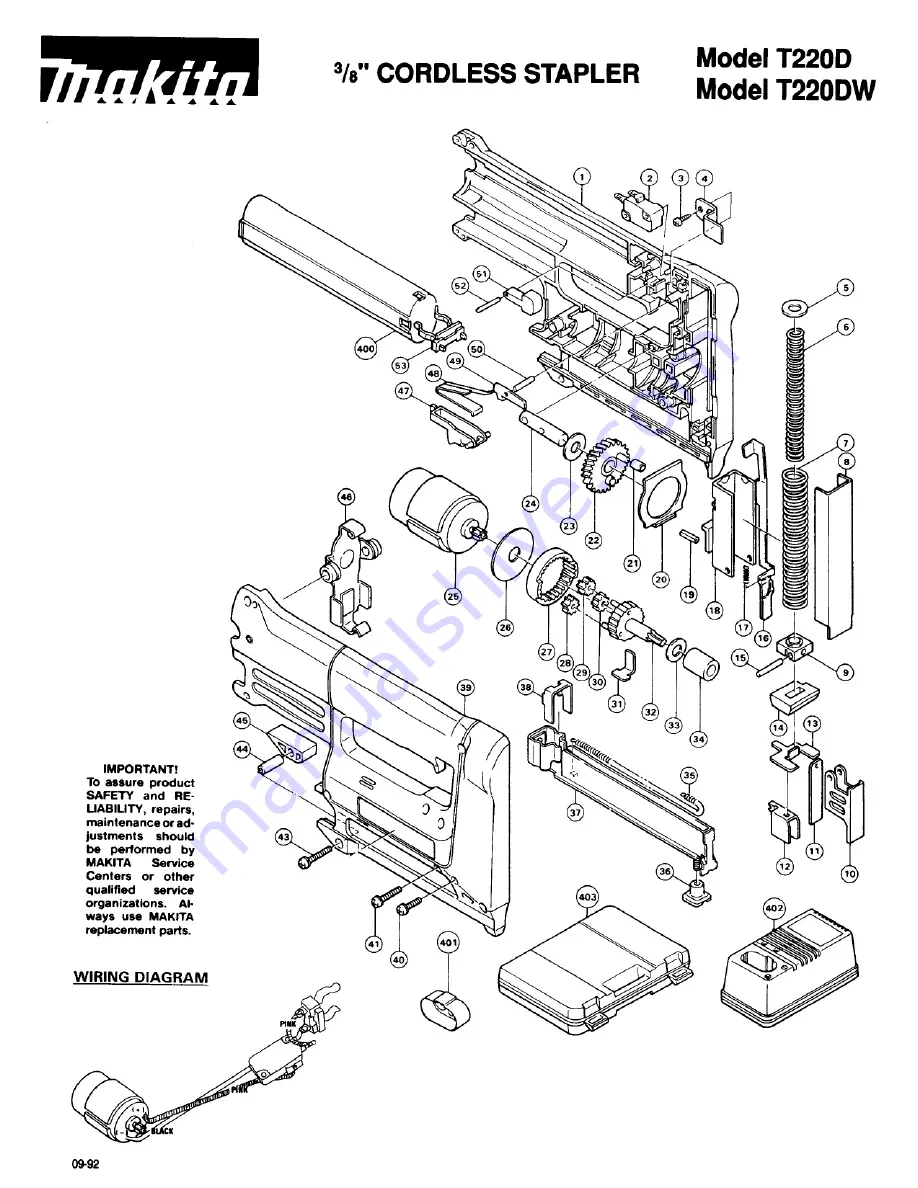 Makita T220D Parts Breakdown Download Page 1