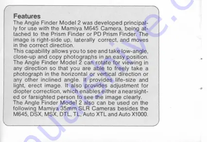 Mamiya Angle Finder Model 2 Instructions Manual Download Page 2