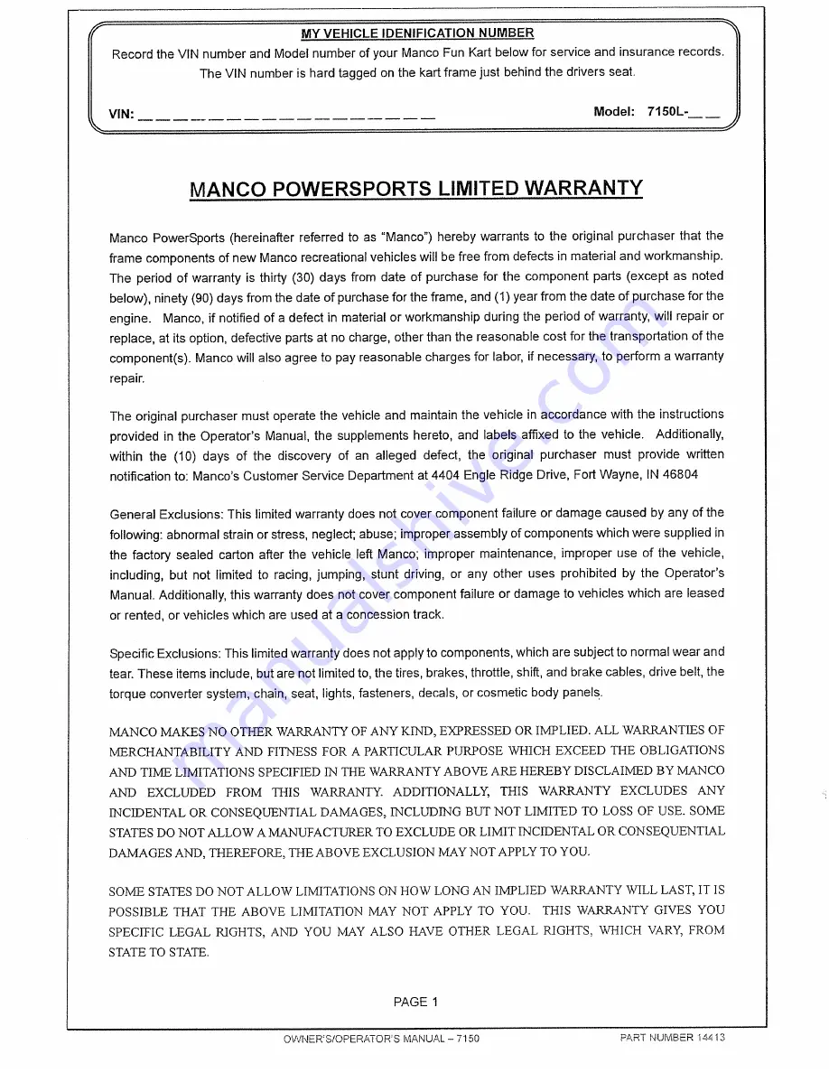 MANCO 7150 Owner'S Manual Download Page 2