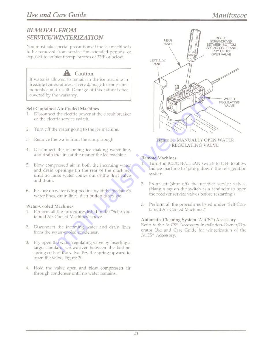 Manitowoc B320 Series Owner / Operator Use And Care Manual Download Page 20