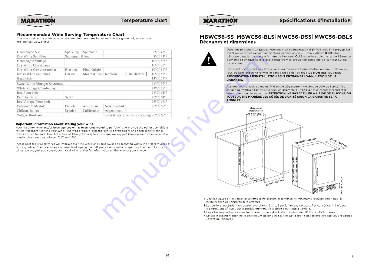 Marathon MBWC56-BLS Owner'S Use And Care Manual Download Page 14