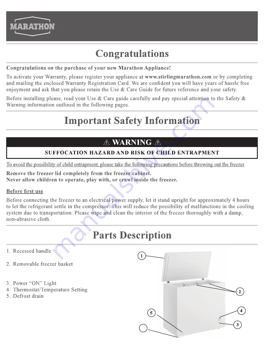 Marathon MCF36W Owner'S Use And Care Manual Download Page 2