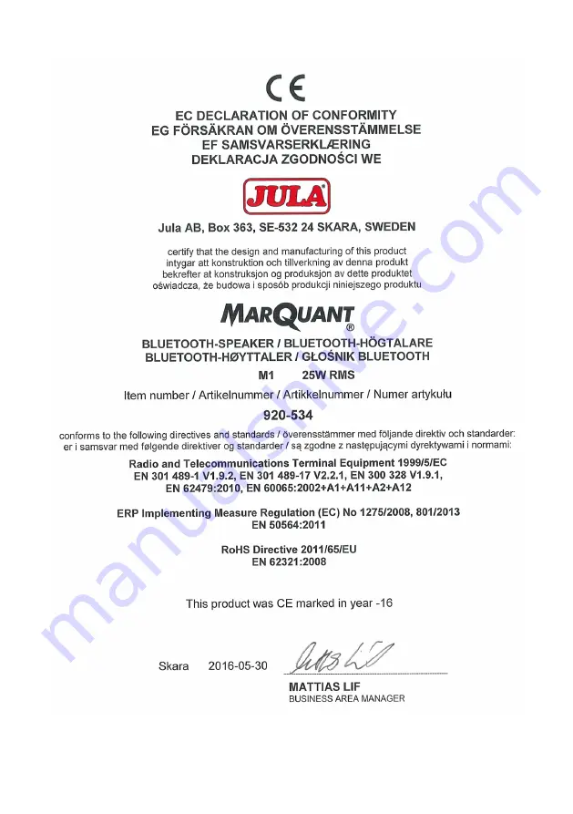 Marquant 920-534 Operating Instructions Manual Download Page 16