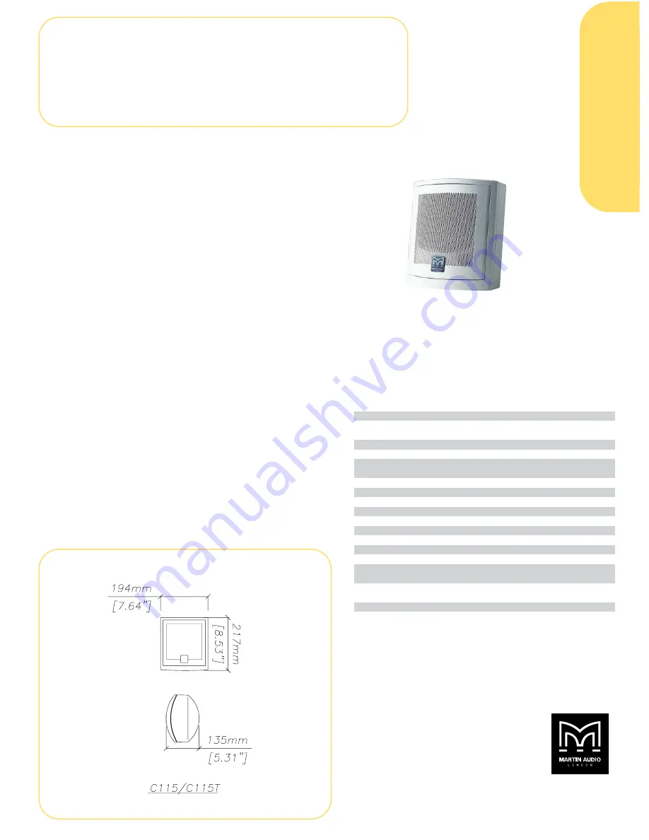 Martin Audio Surface-mount Loudspeaker C115/C115T Specifications Download Page 1