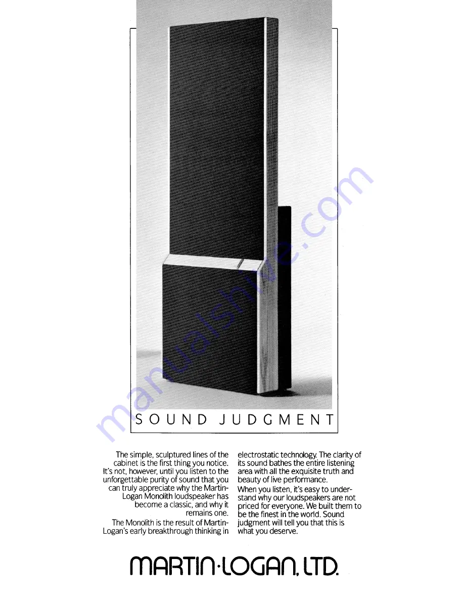 MartinLogan Monolith Loudspeake Скачать руководство пользователя страница 1