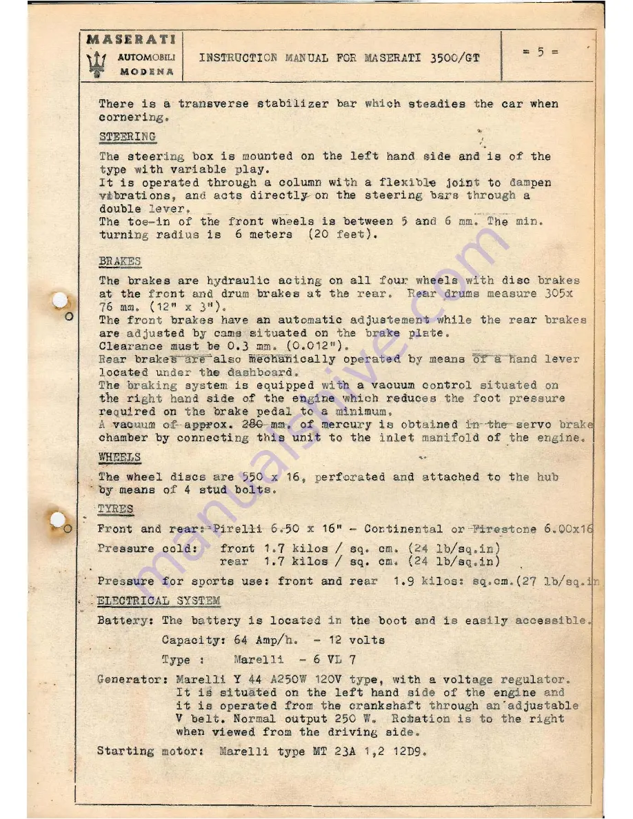 Maserati 3500 GT Instruction Manual Download Page 6