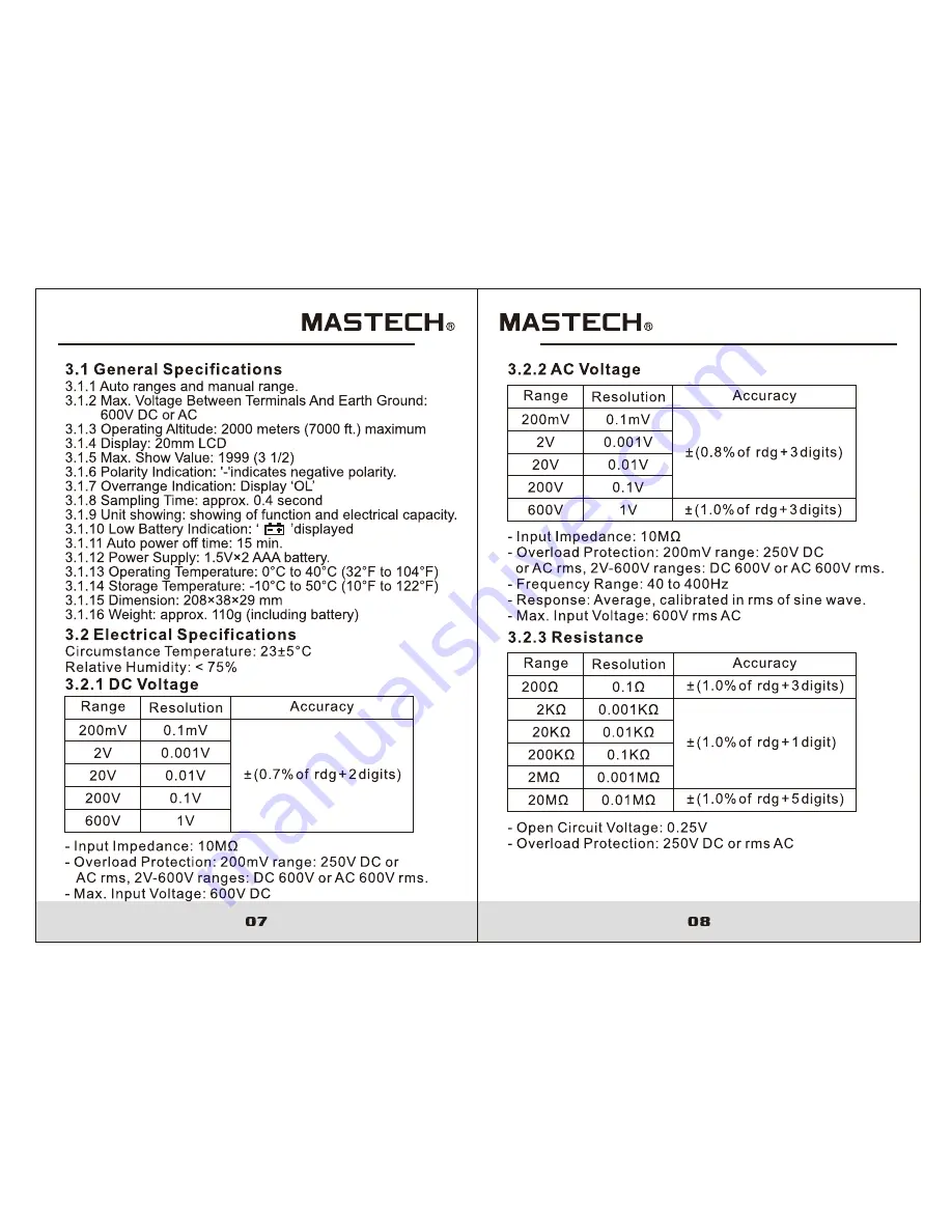 Mastech MS8211 Скачать руководство пользователя страница 6