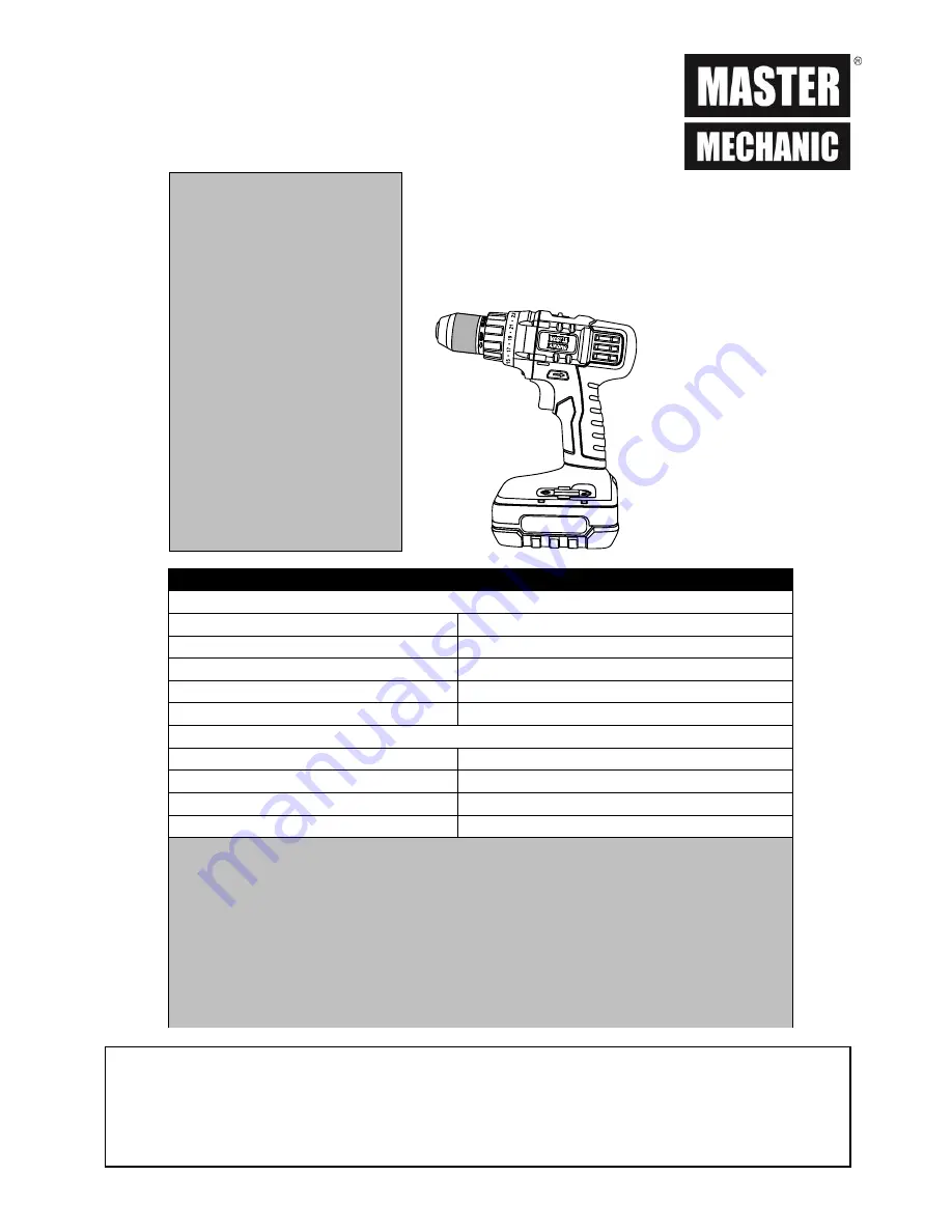 master mechanic 134453 Owner'S Manual Download Page 1