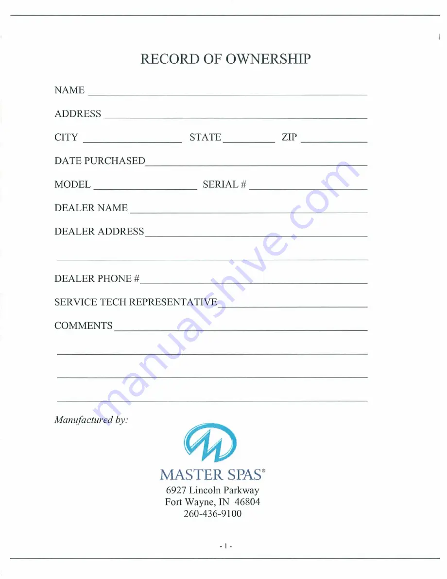 Master Spas LEGEND  XTREME SERIES Owner'S Manual Download Page 2