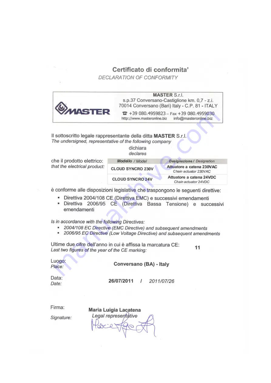 Master CLOUD SYNCRO 230V Instruction Manual Download Page 15