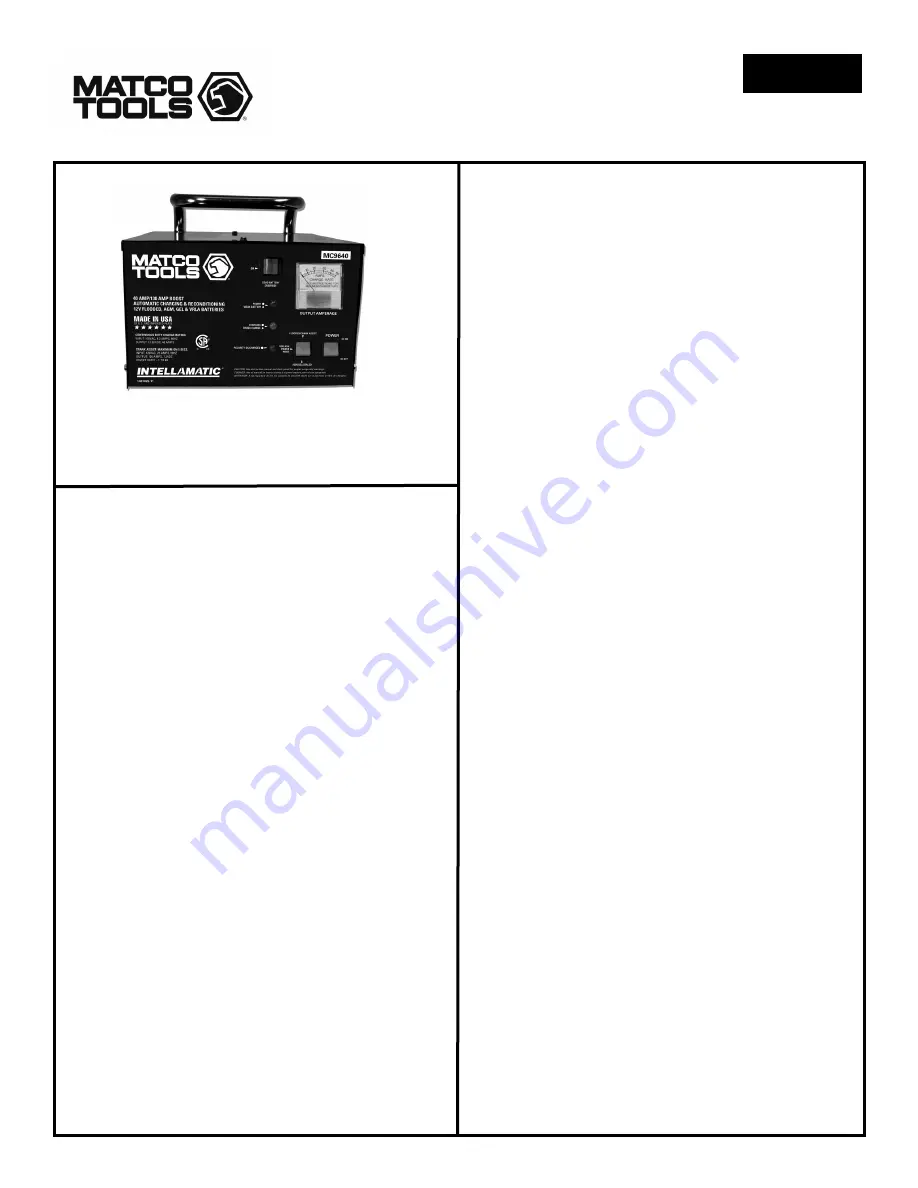 Matco Tools MC9640 Manual Download Page 1