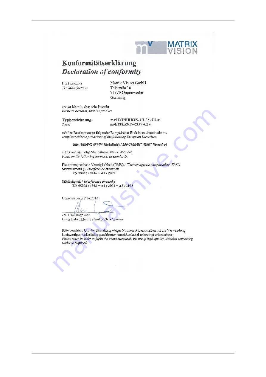 Matrix Vision mvHYPERION-32R16 Technical Manual Download Page 17