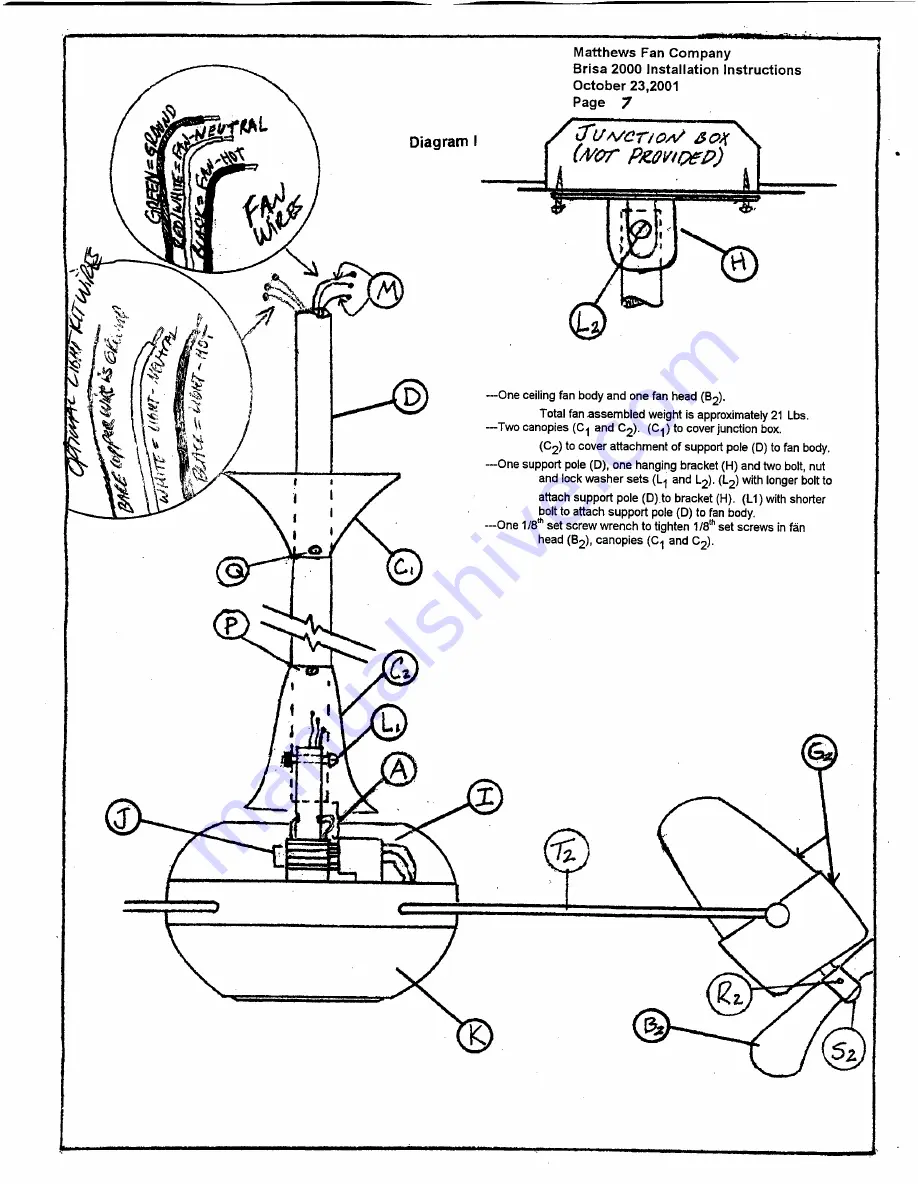 Matthews Fan Company Brisa 2000 Installation Instructions Manual Download Page 7