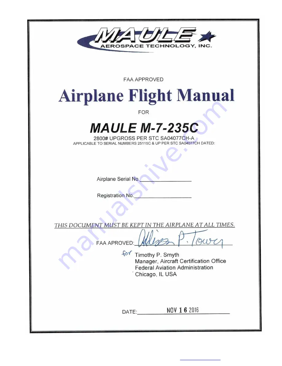 MAULE 25115C Airplane Flight Manual Download Page 1