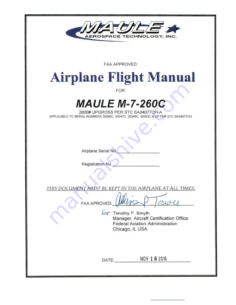 MAULE 30046C Airplane Flight Manual Download Page 1