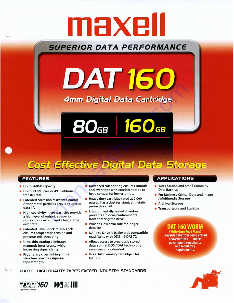 Maxell DAT 160 80GB Specifications Download Page 1