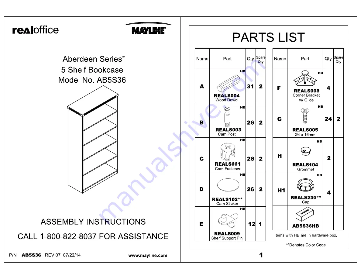 Mayline Aberdeen AB5S36 Assembly Instructions Download Page 1