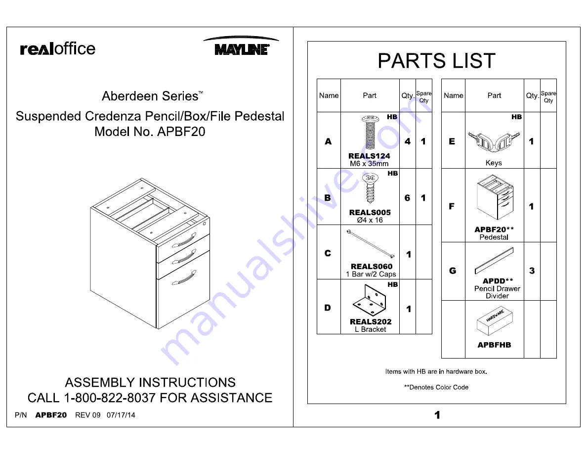 Mayline realoffice Aberdeen Series Скачать руководство пользователя страница 1