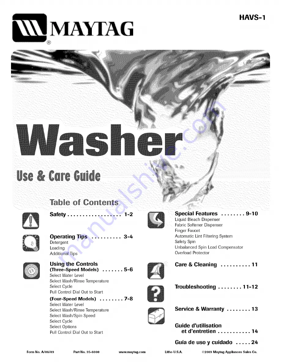 Maytag 35-6800 Use & Care Manual Download Page 1