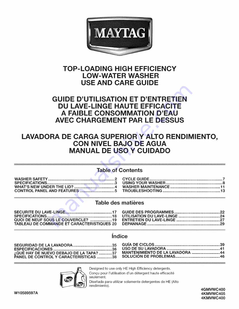 Maytag 4GMVWC400 Use And Care Manual Download Page 1