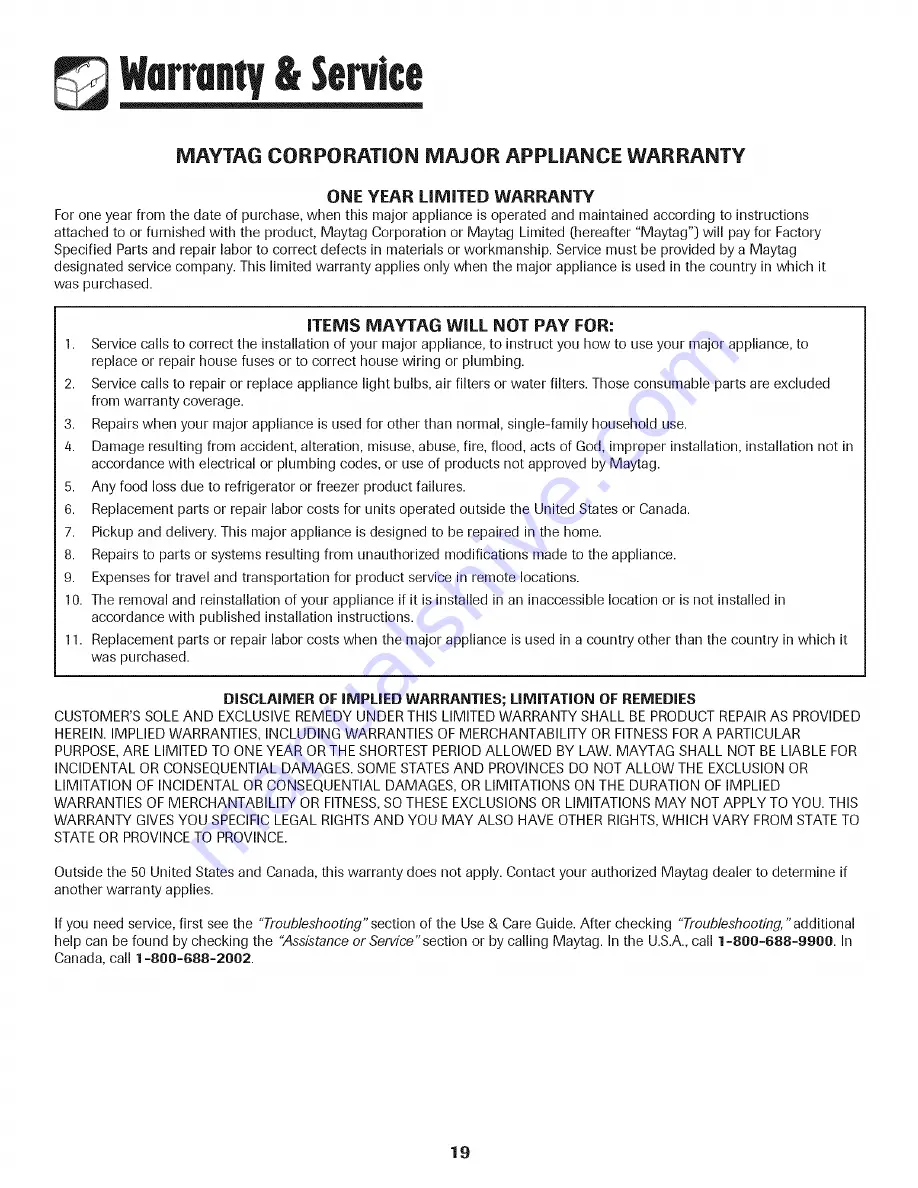 Maytag 8113P666-60 Use & Care Manual Download Page 20