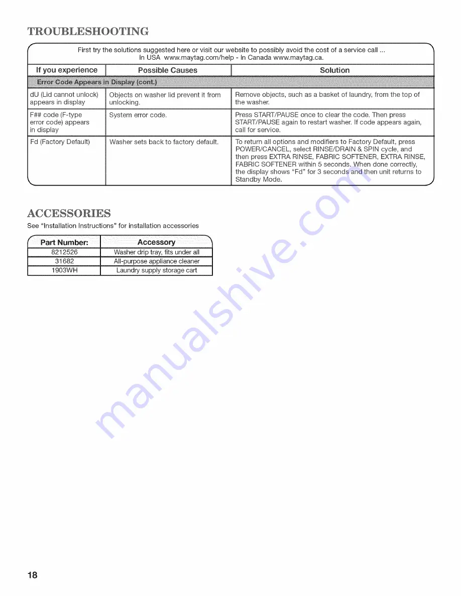 Maytag Bravos MVWB850Y Use And Care Manual Download Page 18