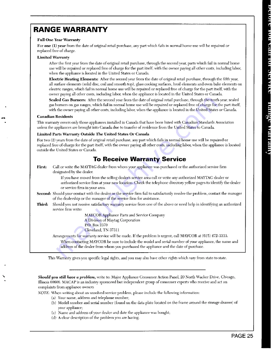 Maytag CRE9900ACB Owner'S Manual Download Page 26