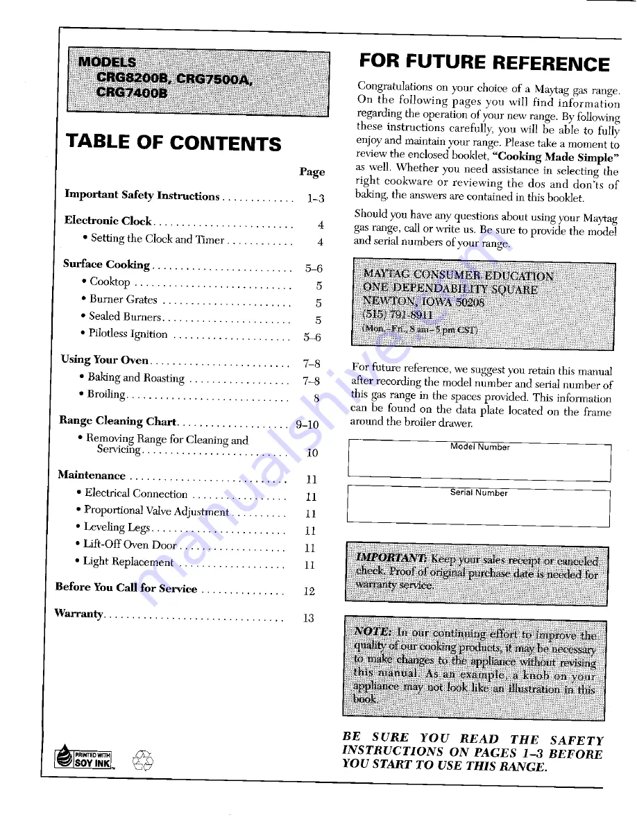 Maytag CRG7400B Manual Download Page 1