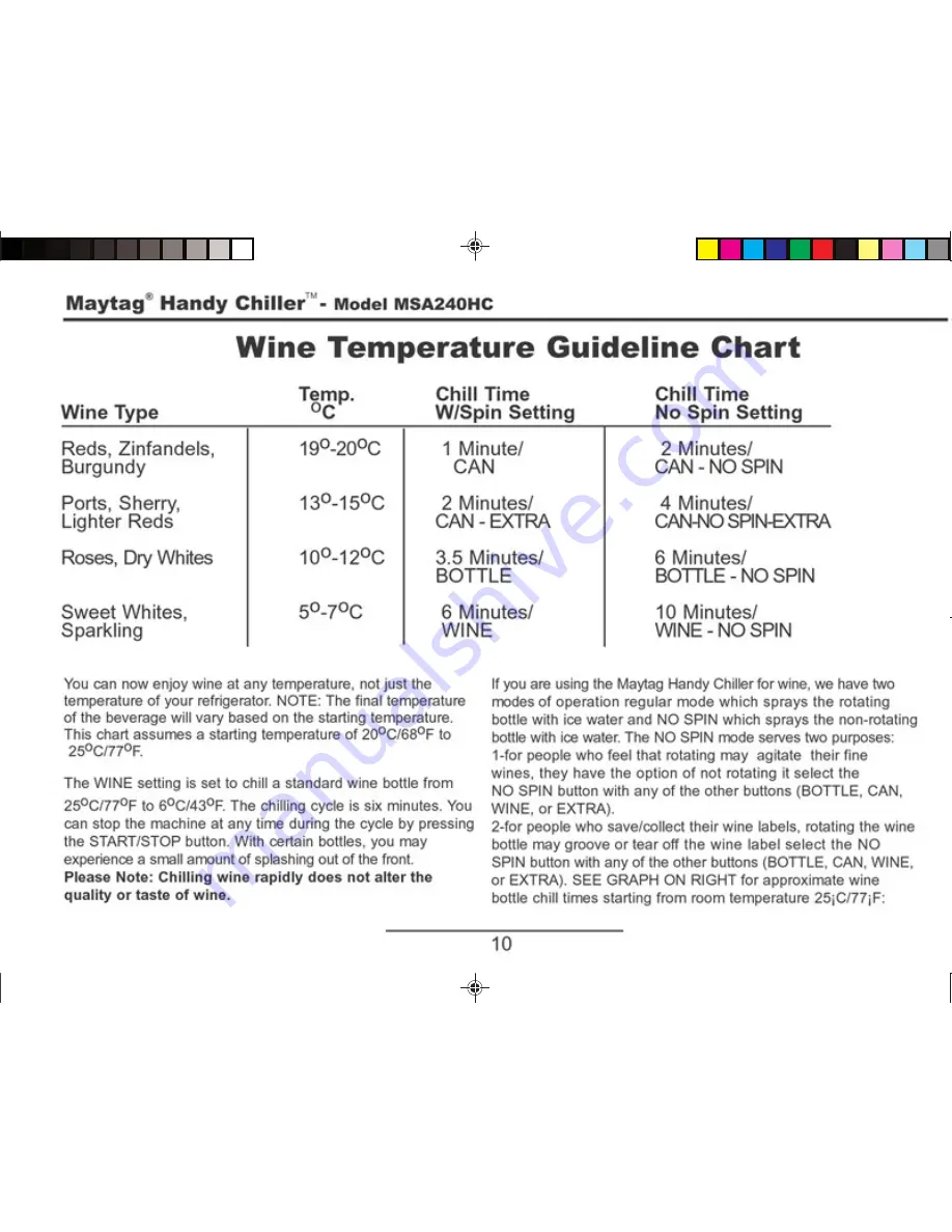 Maytag HANDY CHILLER Instruction Booklet Download Page 10