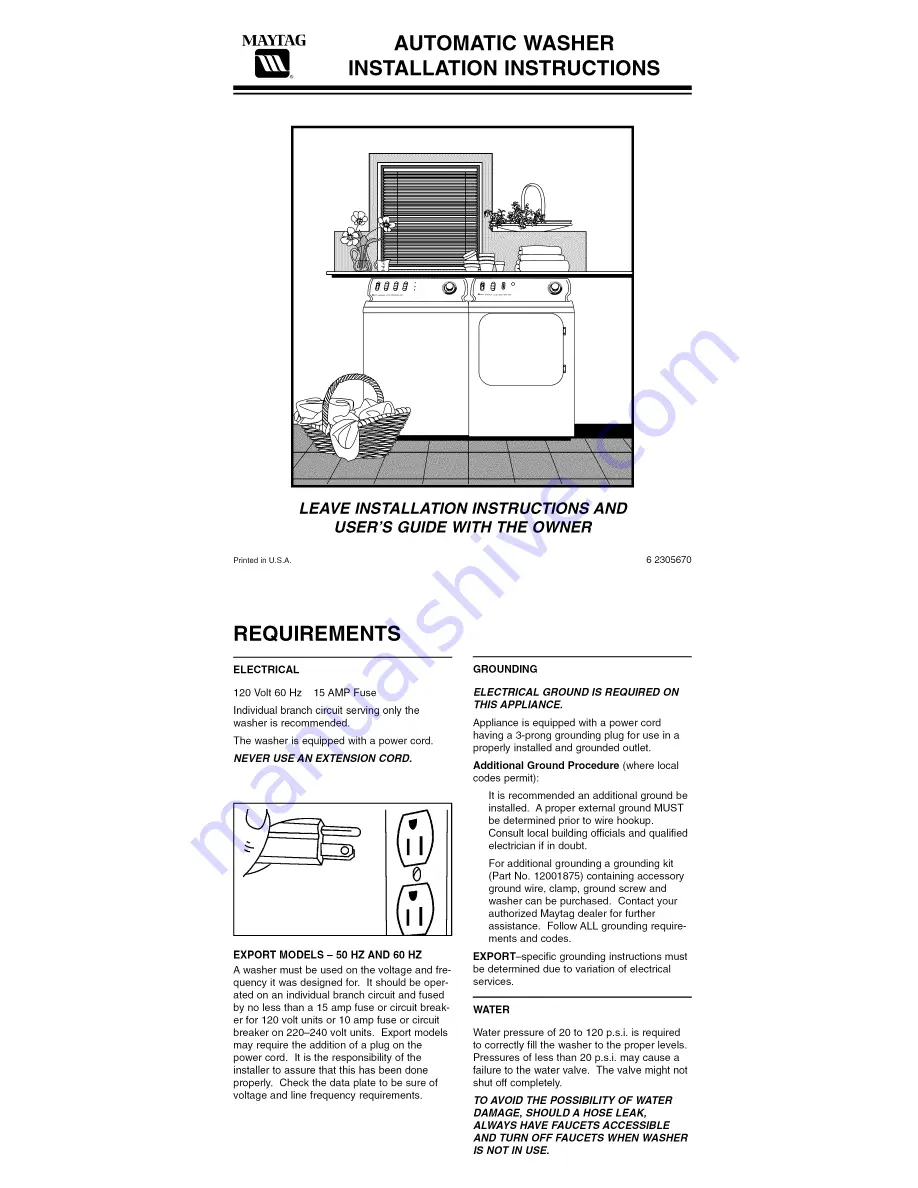 Maytag LAT9356AAE Installation Instructions Manual Download Page 2