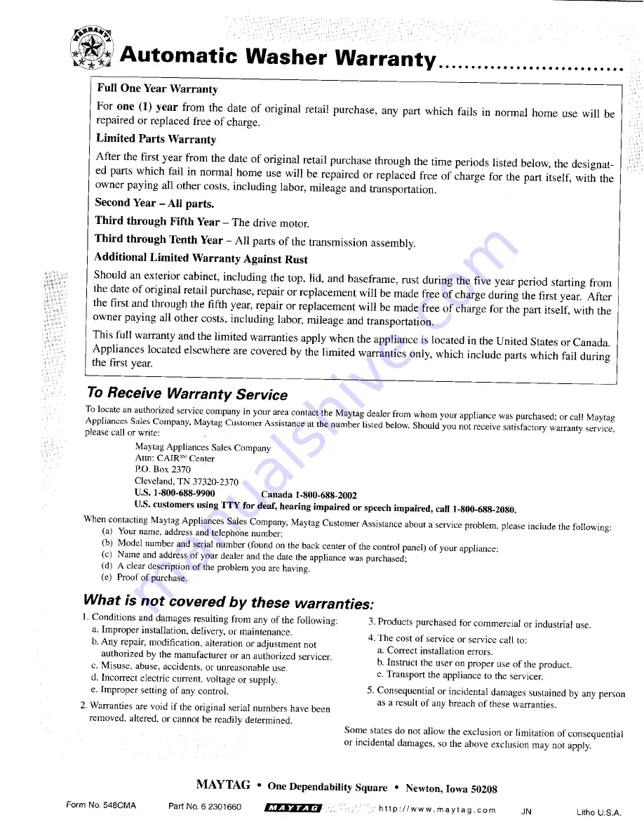 Maytag LAT9766 User Manual Download Page 12