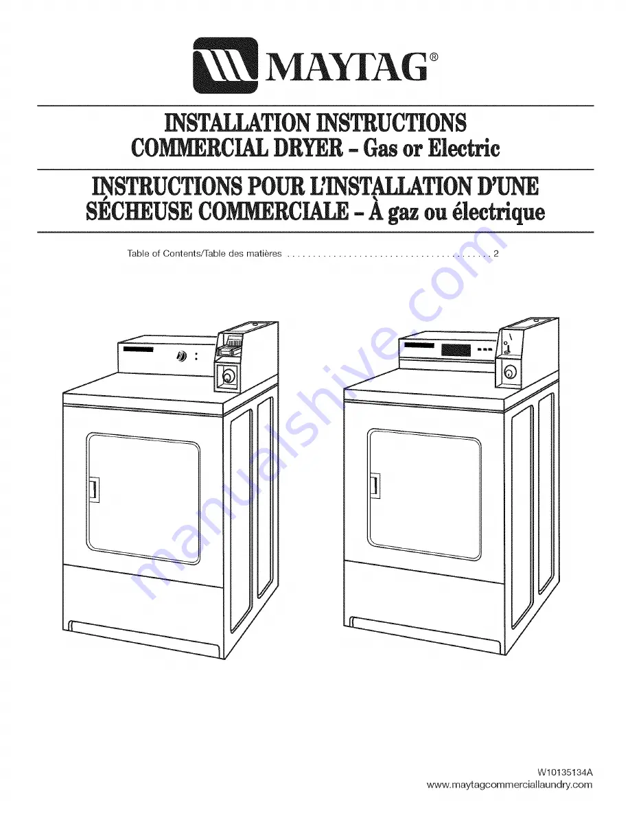 Maytag MDG17CSAWW - 7.4 cu. Ft. Commercial Gas Dryer Скачать руководство пользователя страница 1