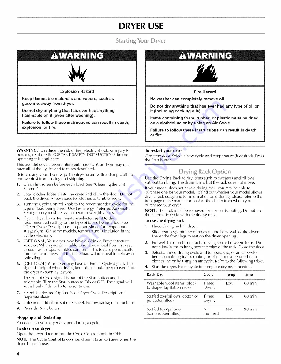 Maytag MGDC700VW - Centennial Gas Dryer User Instructions Download Page 4