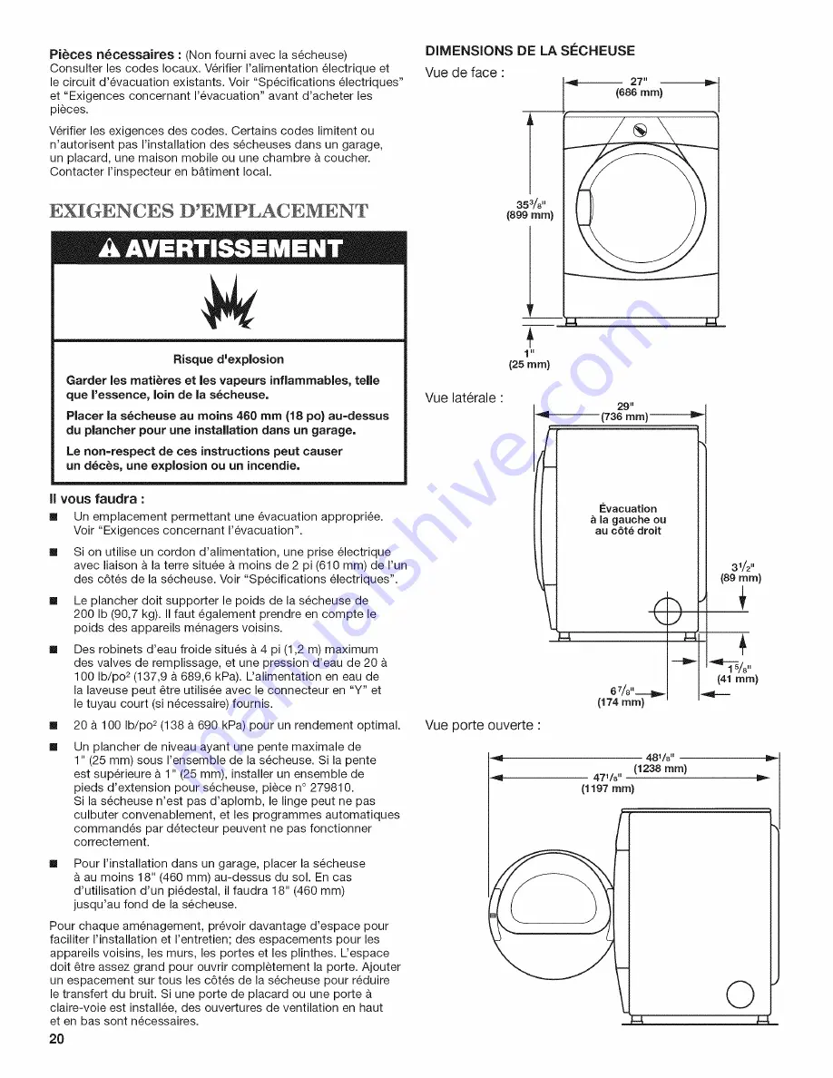 Maytag MGDE201YW1 Installation Instructions Manual Download Page 20