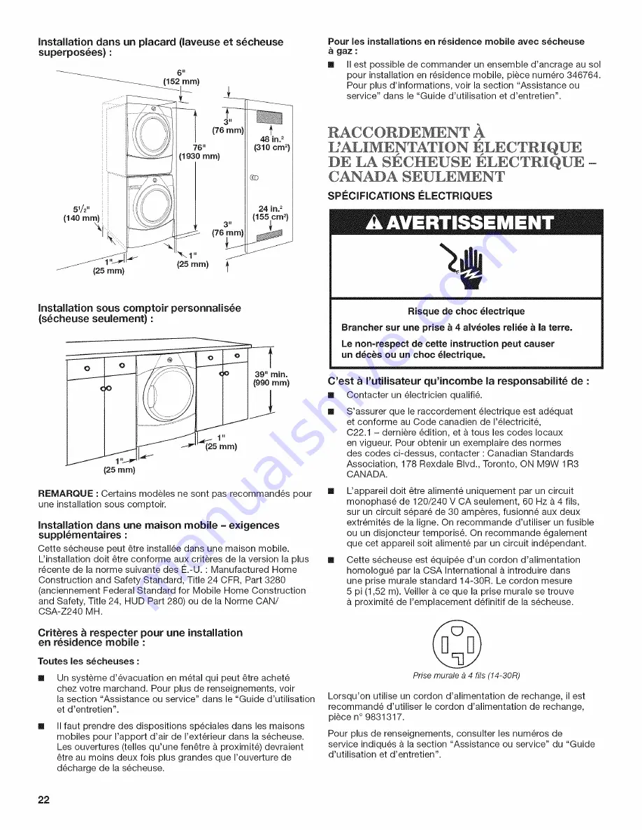 Maytag MGDE201YW1 Installation Instructions Manual Download Page 22