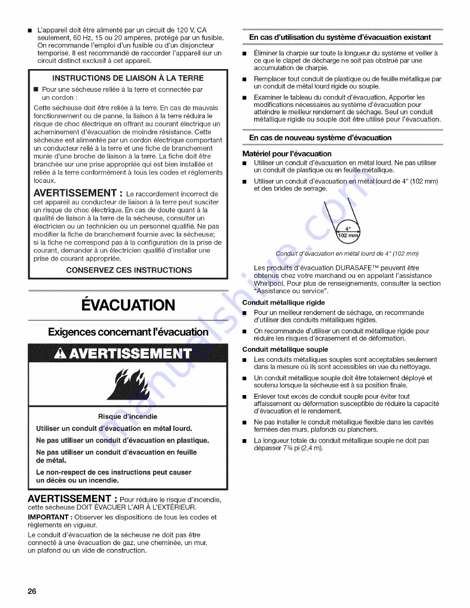 Maytag MGDE500VW3 Installation Instructions Manual Download Page 26