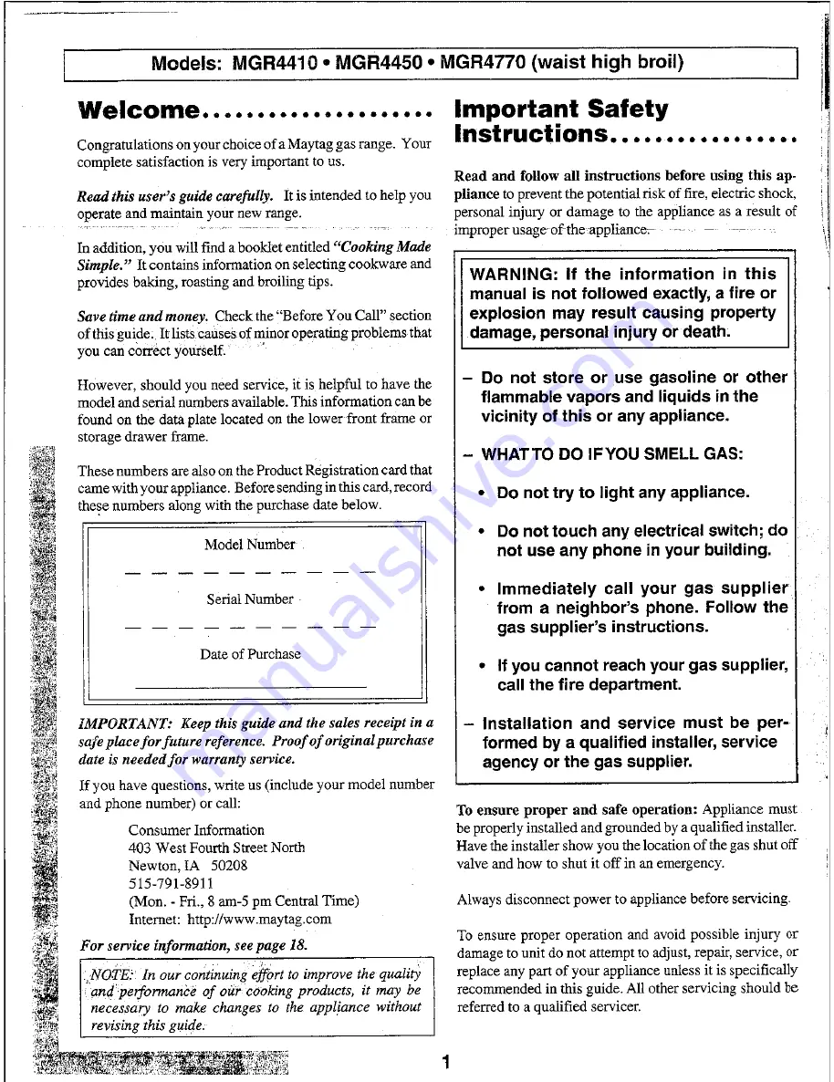 Maytag MGR4410 User Manual Download Page 2