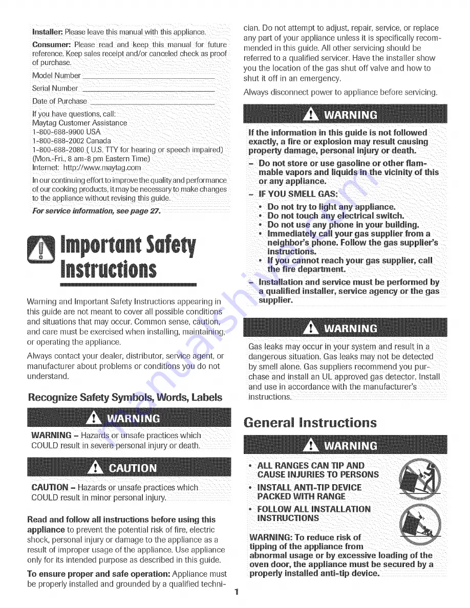 Maytag MGR5775QDW - 30 Inch Gas Range Use And Care Manual Download Page 2