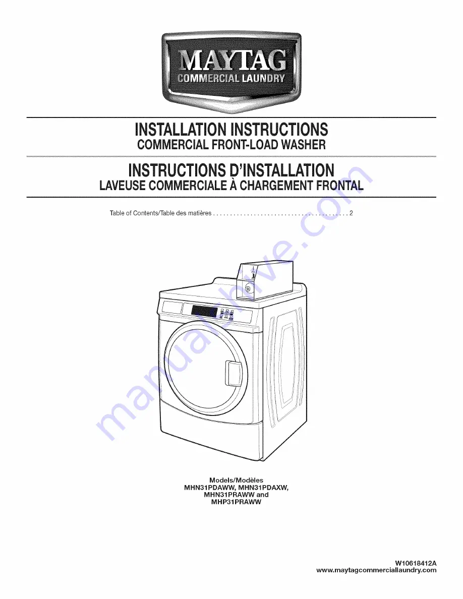 Maytag MHN31PDAWW Installation Instructions Manual Download Page 1